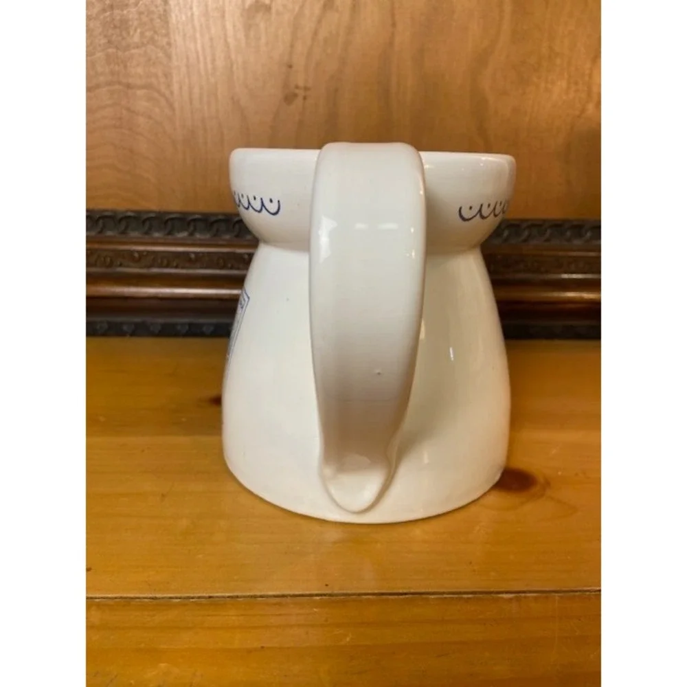 Vintage Lillian Vernon Cat in Window Ceramic Pitcher Made in Italy Blue White